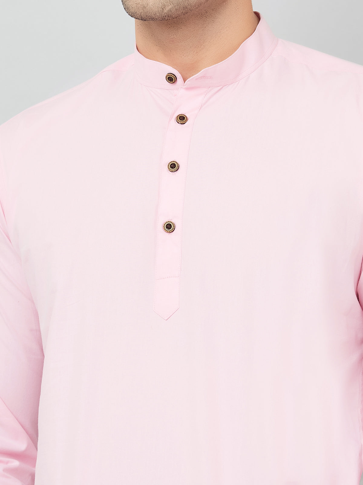 Louis Monarch Men Solid Pink Pure Cotton Straight Short Kurta